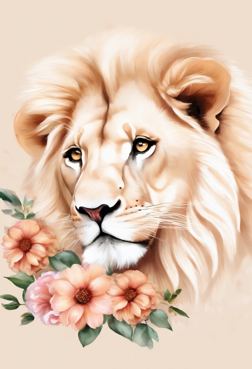 ((fundo branco)), ((Clipart )), ((etiqueta)), (((lion's ear)), Aquarela Bela arte de fantasia rosa selvagem, olhos perfeitos com rosto bonito e flores, Asas de Anjo, Chibi cute animation style, cores vivas e vivas, detalhes intrincados, hiper detalhe, hiper qualidade, 32k, Motor irreal, isolado no fundo branco, fofo, cintilar