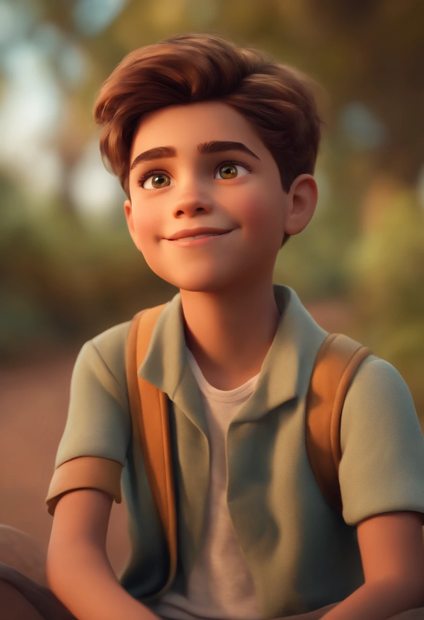 Image of a boy for a story in a YouTube video in Pixar format, He's the little allabester, He's the class leader, He's outgoing, Playful and gets up for a lot of things, cabelo curto