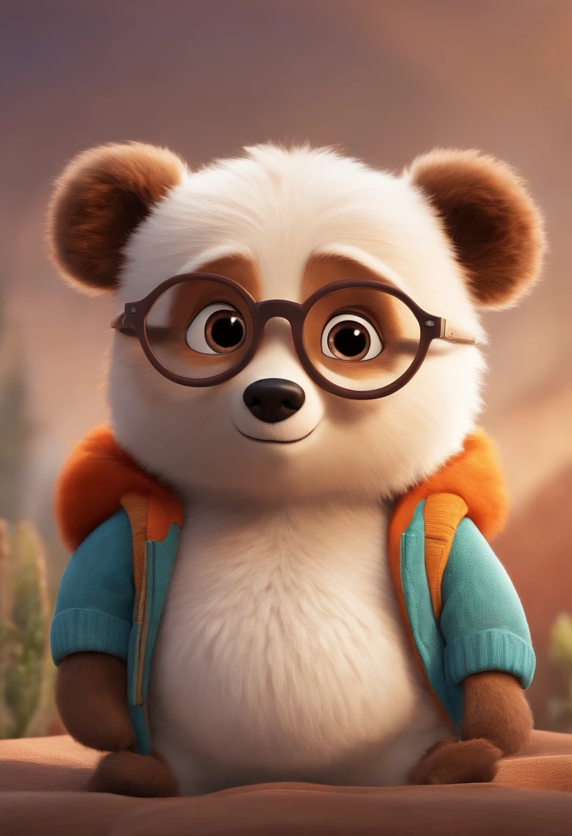 Menino estilo desenho animado, Pixar, wearing round glasses, segurando um urso de pelucia, roupa de escoteiro,