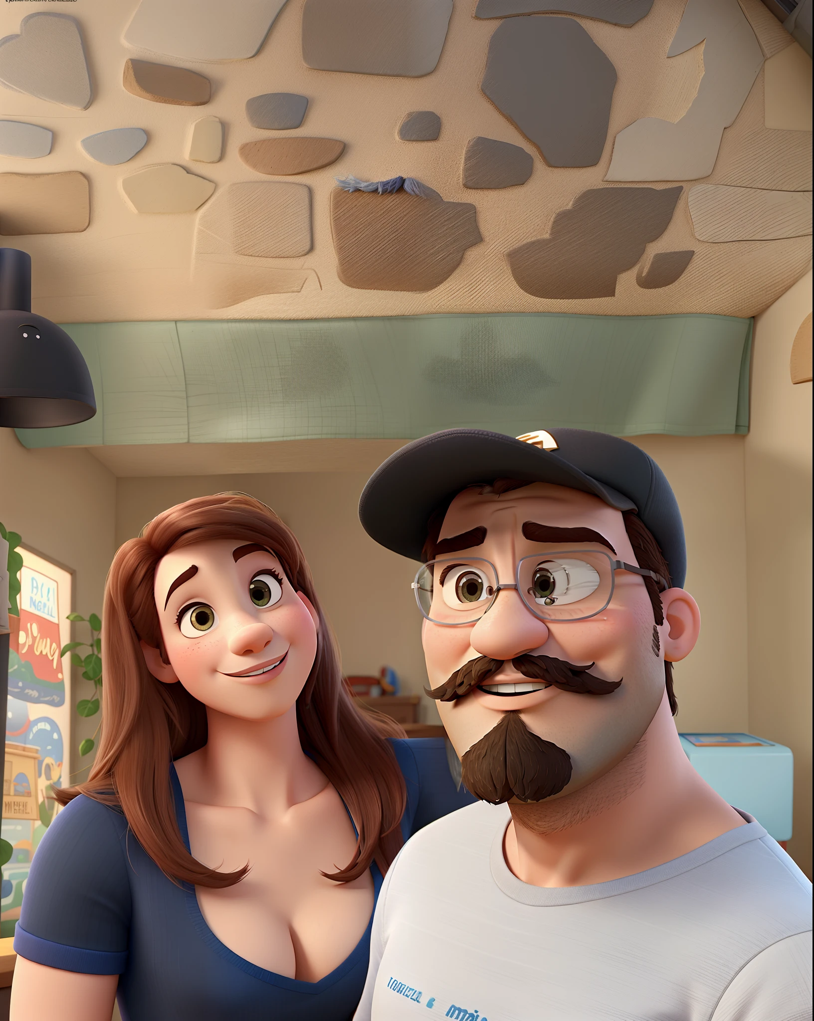 casal homem com bigode e mulher no estilo Disney Pixar, alta qualidade, melhor qualidade