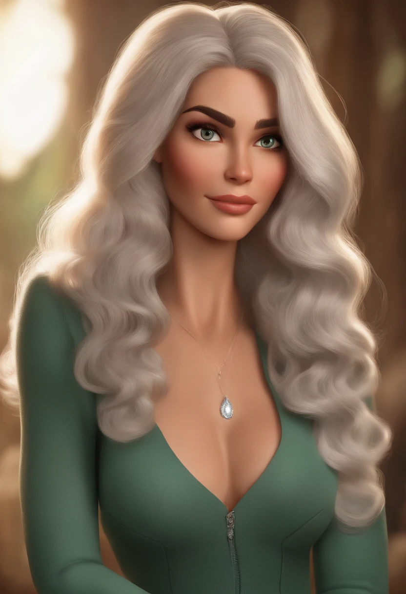cartoon pixar mulher branca em torno de 20 anos, cabelos liso, vestindo justo, corpo inteiro, esbelta, Beautiful, fundo cor solida, Ultra sharp focus, foto realista