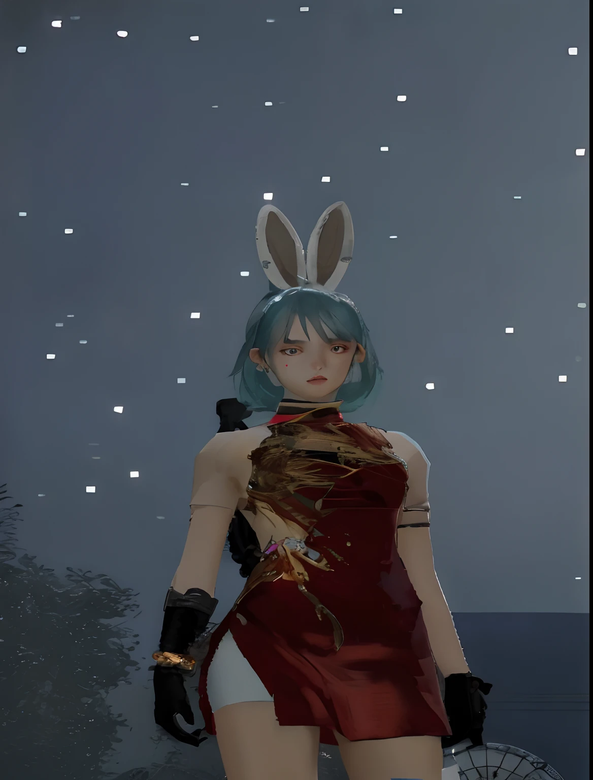 (Best Quality), (8K), (of the highest quality), (realphoto), (photos realistic),Blue sky, Rainbow and sun glow. white  hair、Blue-haired、long、Upstyle、land mines、a black skirt、(1girl in)、white  hair、Lilac glowing eyes、A slight smil、Parted lips、White sweater、