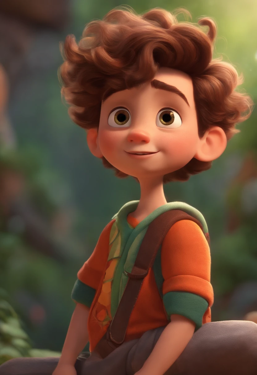 Image of a boy for a story in a YouTube video in Pixar format, He's the little allabester, He's the class leader, He's outgoing, Playful and gets up for a lot of things, cabelo curto