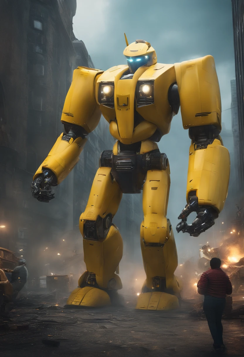 A banana fighting a giant robot