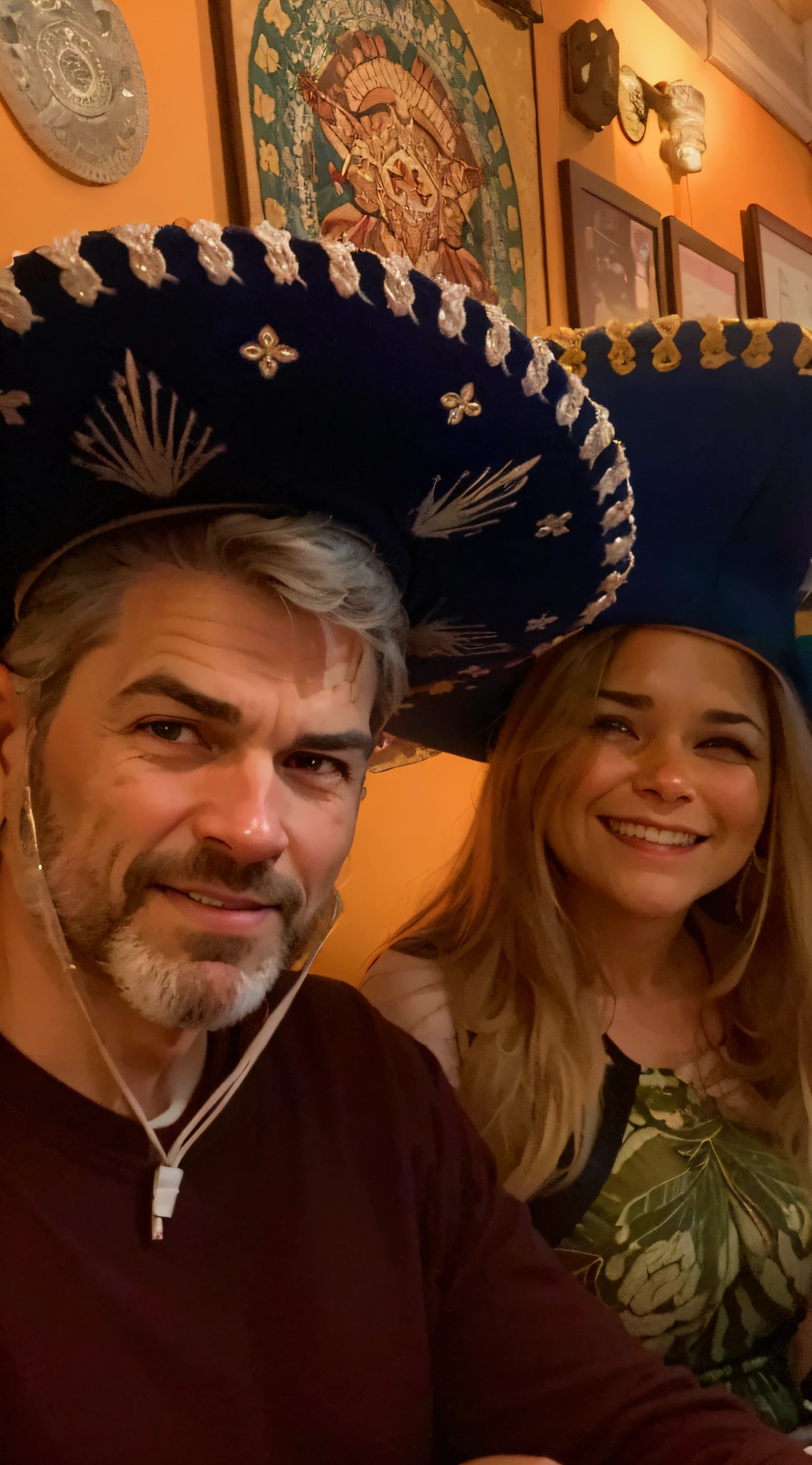 Homem e mulher sentados em uma mesa com um prato de comida, wearing a hat, imagem de perfil, kalap, foto do perfil, wearing a silly hat, foto de perfil, with a weird hat, Celebrando o Dia dos Mortos, Directed by: Luis Miranda, foto de perfil, album photo, Directed by: Meredith Dillman, Directed by: Matteo Pérez, foto de perfil headshot, imagem do avatar