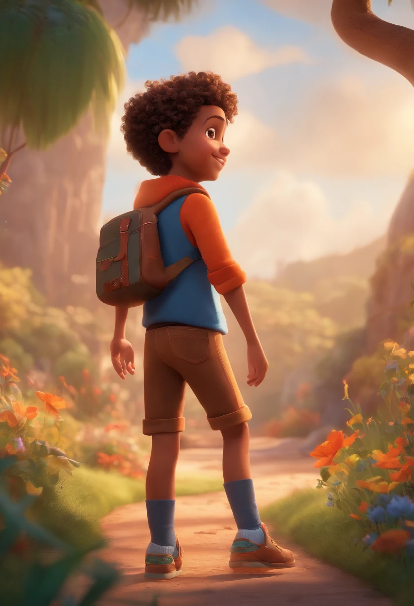 Image of a boy for a story in a YouTube video in Pixar format, He's the little allabester, He's the class leader, He's outgoing, Playful and gets up for a lot of things, cabelo curto
