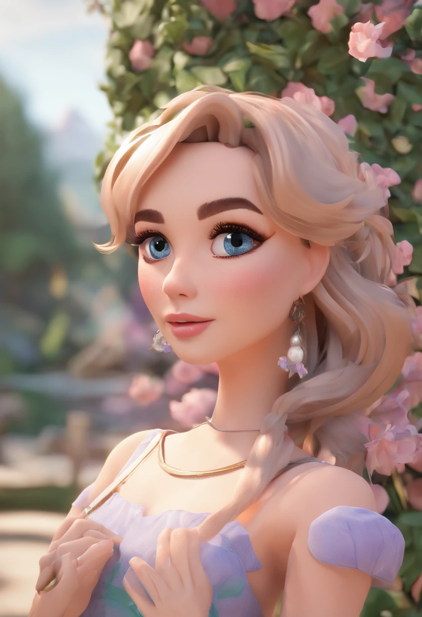 best quality, master part, fotorrealista, extremamente detalhado CG unidade 8k papel de parede, Chibi,1girl, Elsa,sozinho, cheio_corpo, sorrir, Olhando_em_visualizador, ao ar livre,