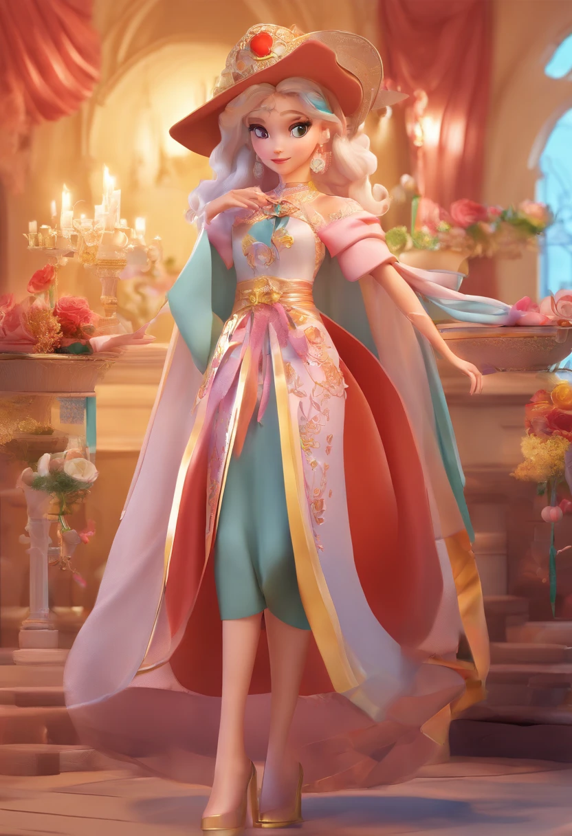 best quality, master part, fotorrealista, extremamente detalhado CG unidade 8k papel de parede, Chibi,1girl, Elsa,sozinho, cheio_corpo, sorrir, Olhando_em_visualizador, ao ar livre,
