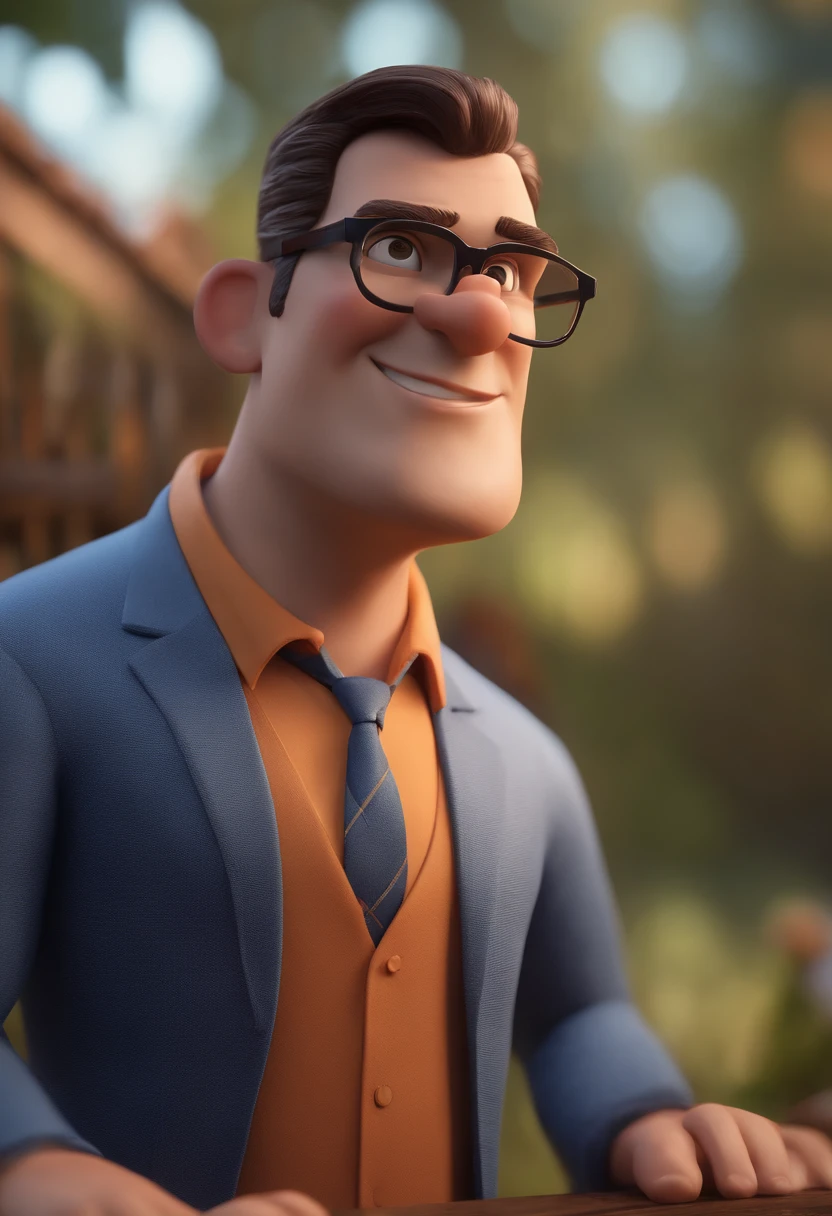 Cartoon character of a man with black glasses and a blue shirt, animation character, Caractere estilizado, animation style rendering, 3D estilizado, Arnold Maya render, 3 d render stylized, toon render keyshot, Personagem 3D, Personagem 3D, 3d rendering stylized, 3 d character render, personagem de desenho animado, Personagem de close up, Pose de personagem, (Estilo Pixar) (master part:1.2) (Bokeh) (best quality) (pele detalhada) (textura detalhada) (8k) (argila) (Cinematic lighting) (foco nítido
