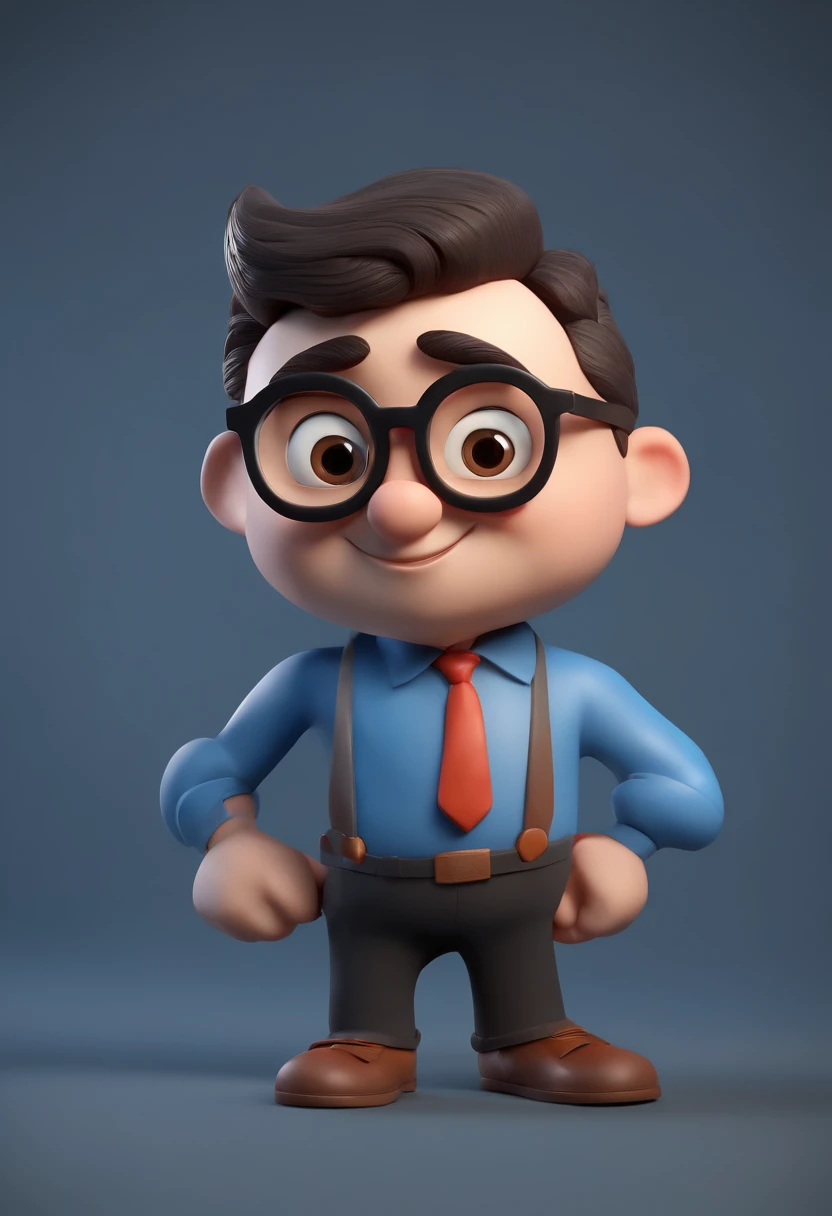 Cartoon character of a man wearing black glasses and a blue shirt, um personagem animado, Caractere estilizado, animation style rendering, 3D estilizado, Arnold Maya render, 3 d render stylized, toon render keyshot, Personagem 3D, Personagem 3D, 3d rendering stylized, 3 d character render, personagem de desenho animado, Personagem de close up, Pose de personagem, (Estilo Pixar) (master part:1.2) (Bokeh) (best quality) (pele detalhada) (textura detalhada) (8k) (argila) (Cinematic lighting) (foco nítido,Senta e vaza a parte superior do corpo