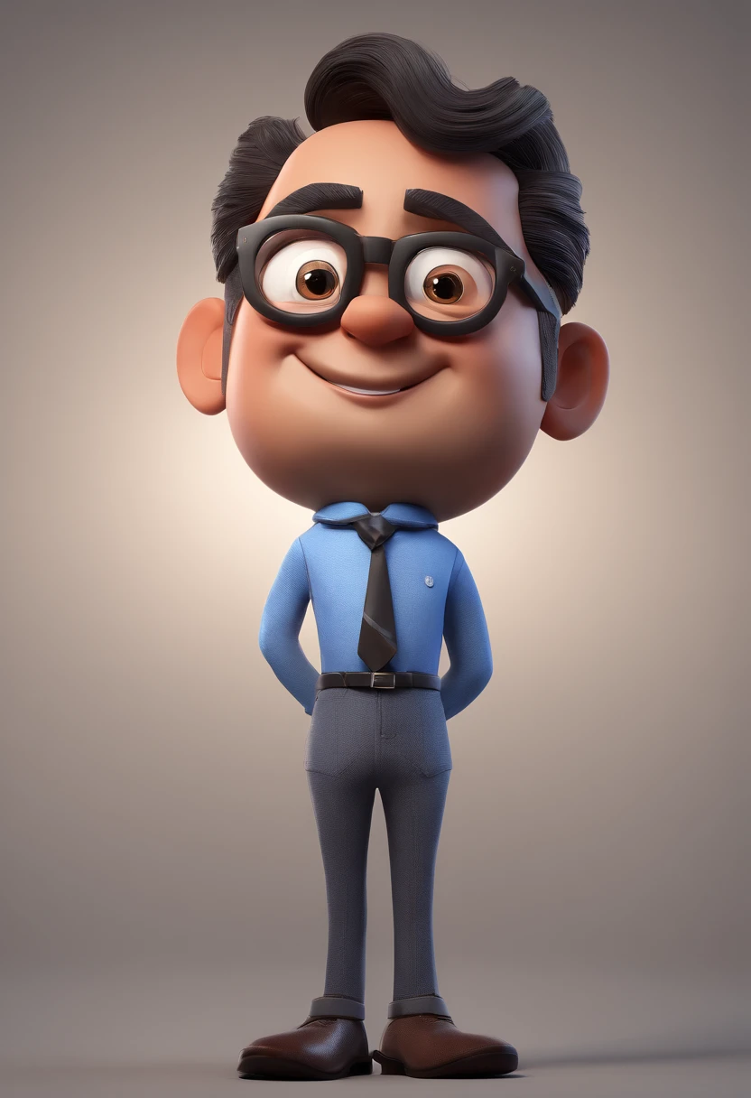 Cartoon character of a man with black glasses and a blue shirt, animation character, Caractere estilizado, animation style rendering, 3D estilizado, Arnold Maya render, 3 d render stylized, toon render keyshot, Personagem 3D, Personagem 3D, 3d rendering stylized, 3 d character render, personagem de desenho animado, Personagem de close up, Pose de personagem,  (Estilo Pixar) (master part:1.2) (Bokeh) (best quality) (pele detalhada) (textura detalhada) (8k) (argila) (Cinematic lighting) (foco nítido