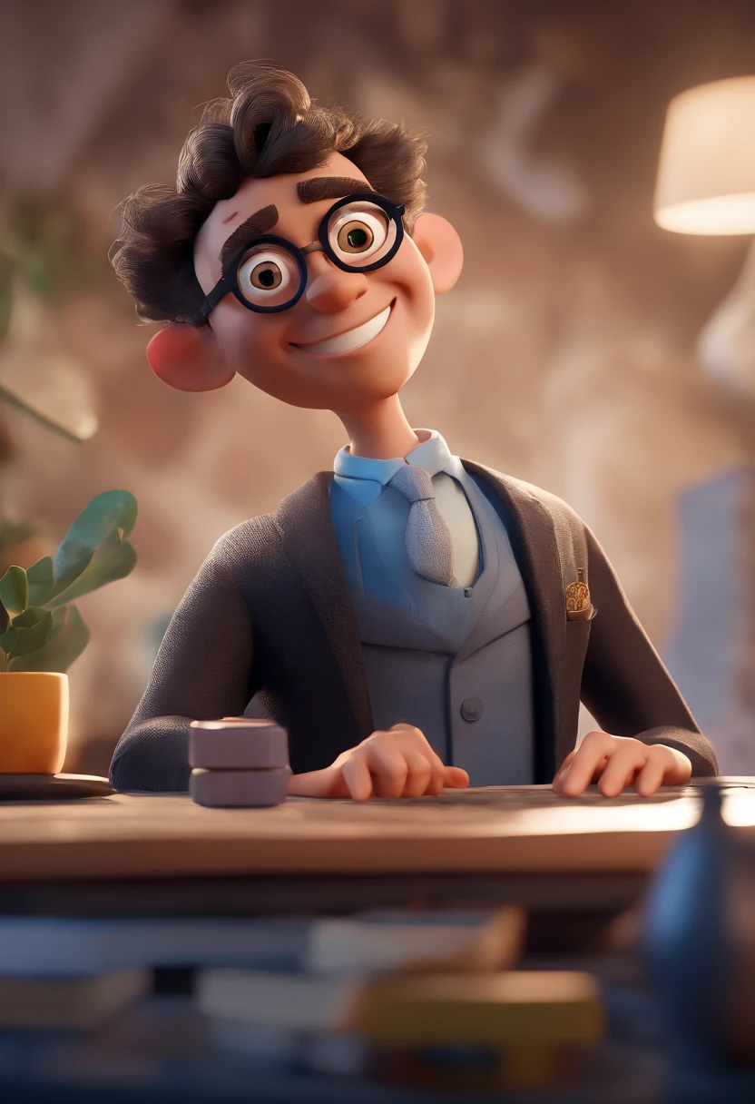 Cartoon character of a man with black glasses and a blue shirt, animation character, Caractere estilizado, animation style rendering, 3D estilizado, Arnold Maya render, 3 d render stylized, toon render keyshot, Personagem 3D, Personagem 3D, 3d rendering stylized, 3 d character render, personagem de desenho animado, Personagem de close up, Pose de personagem,  (Estilo Pixar) (master part:1.2) (Bokeh) (best quality) (pele detalhada) (textura detalhada) (8k) (argila) (Cinematic lighting) (foco nítido