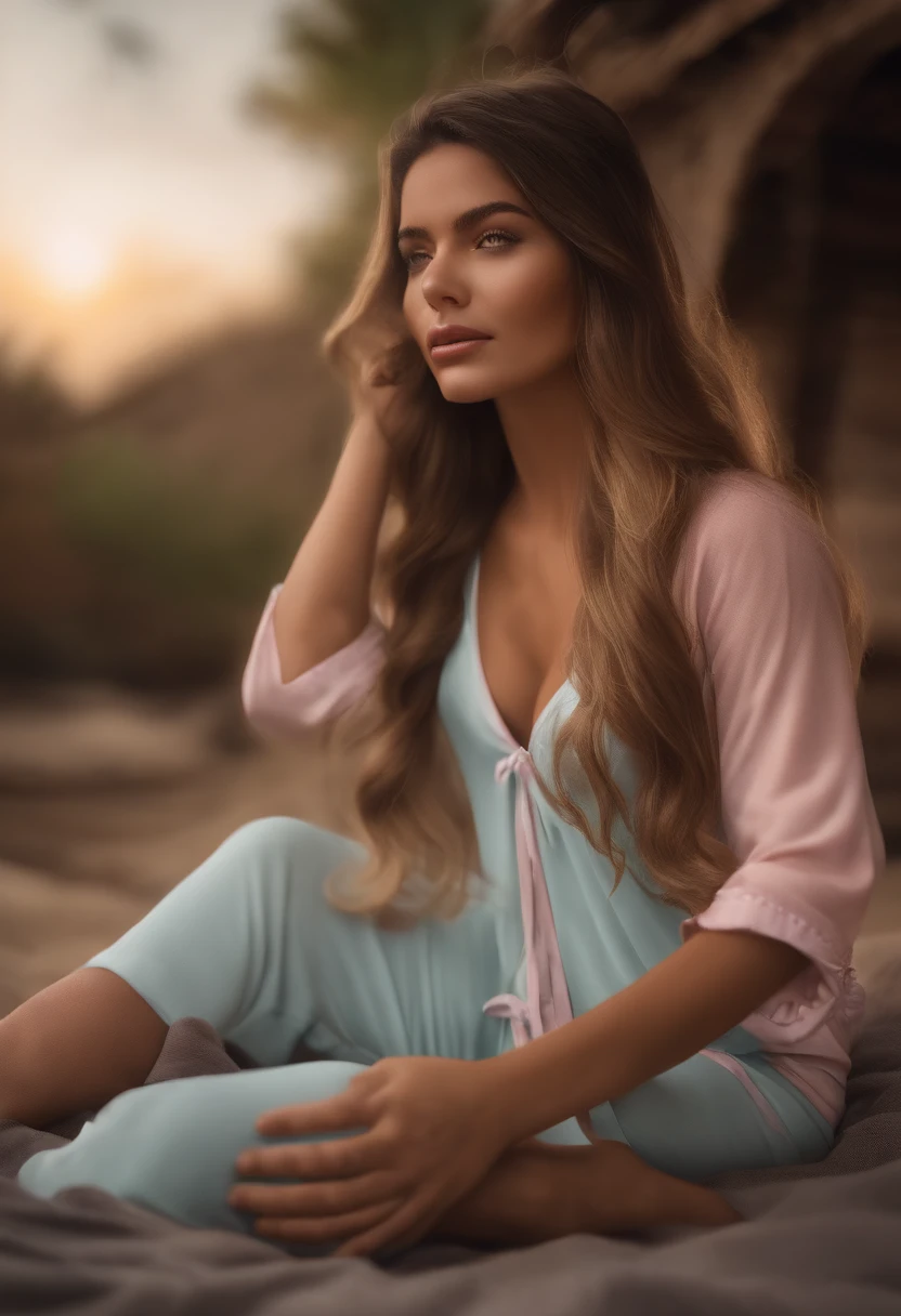 best quality, master part, ultra high-resolution, 8k, .RAW, (foto realista:1.4), Physically-based rendering, profundidade de campo, olhando para os espectadores, delgado, (sentado:1.1), no quarto de cama, rosto bonito detalhado, 1 girl, fofo, jovem, nariz blush, grandes olhos negros, boca aberta, tiny boobs, cabelos pretos, roupas detalhadas, (pijama:1.3), sem sapatos ,Pureerosface_v1,