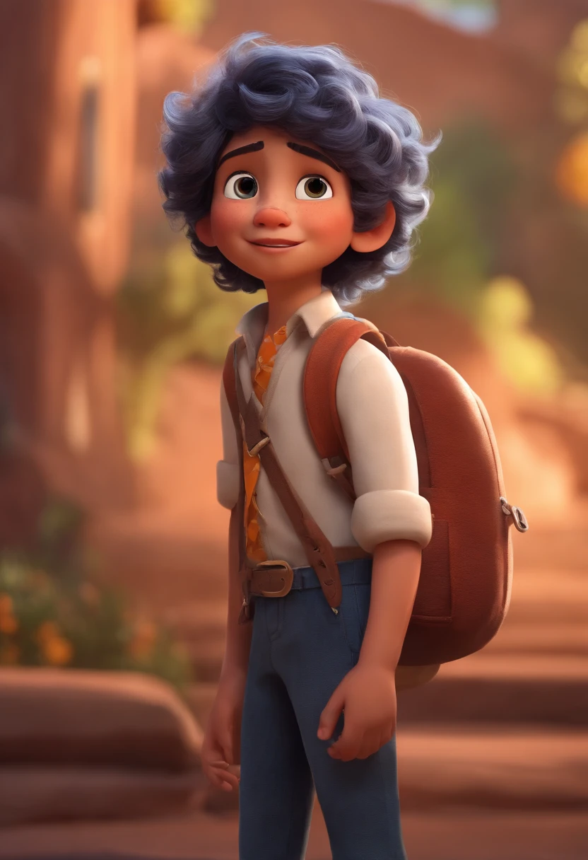 Image of a boy for a story in a YouTube video in Pixar format, He's the little allabester, He's the class leader, He's outgoing, Playful and gets up for a lot of things, cabelo curto