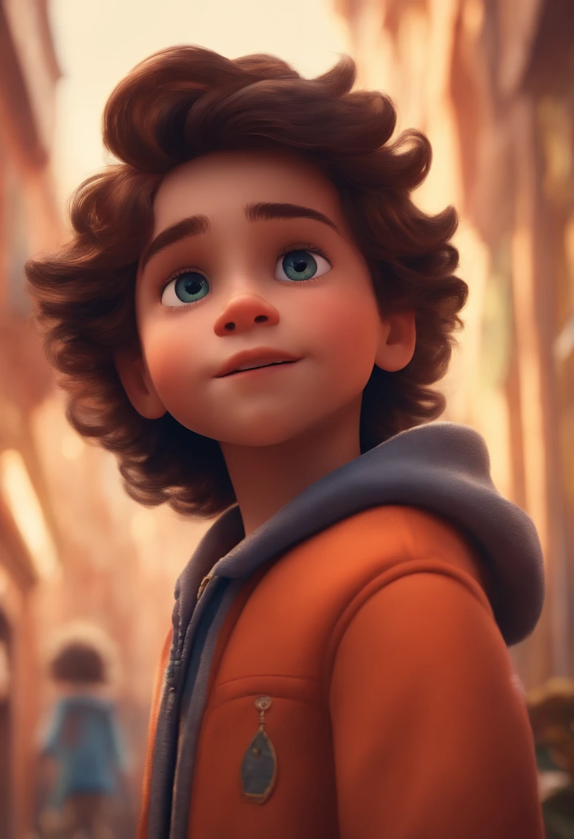 Image of a boy for a story in a YouTube video in Pixar format, He's the little allabester, He's the class leader, He's outgoing, Playful and gets up for a lot of things, cabelo curto