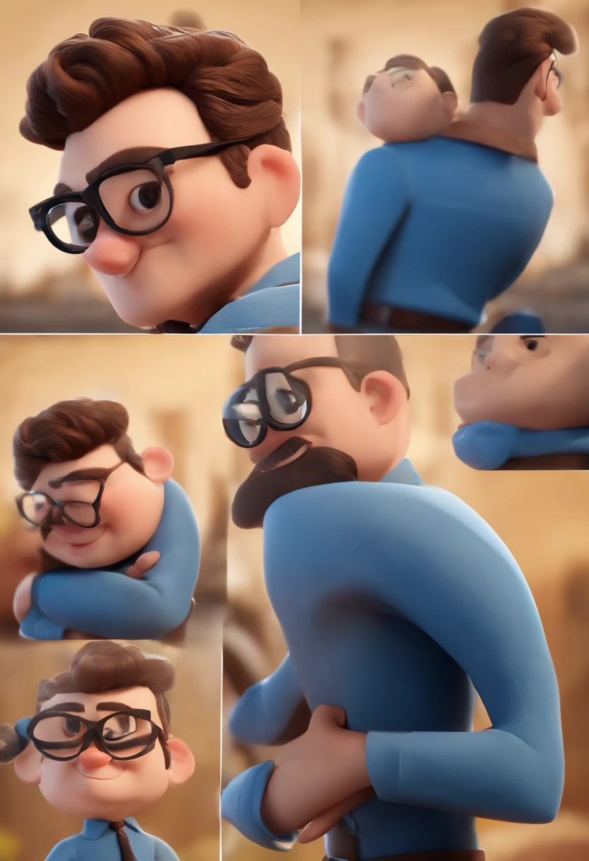 Cartoon character of a man wearing black glasses and a blue shirt, um personagem animado, Caractere estilizado, animation style rendering, 3D estilizado, Arnold Maya render, 3 d render stylized, toon render keyshot, Personagem 3D, Personagem 3D, 3d rendering stylized, 3 d character render, personagem de desenho animado, Personagem de close up, Pose de personagem, (Estilo Pixar) (master part:1.2) (Bokeh) (best quality) (pele detalhada) (textura detalhada) (8k) (argila) (Cinematic lighting) (foco nítido，Senta e vaza a parte superior do corpo