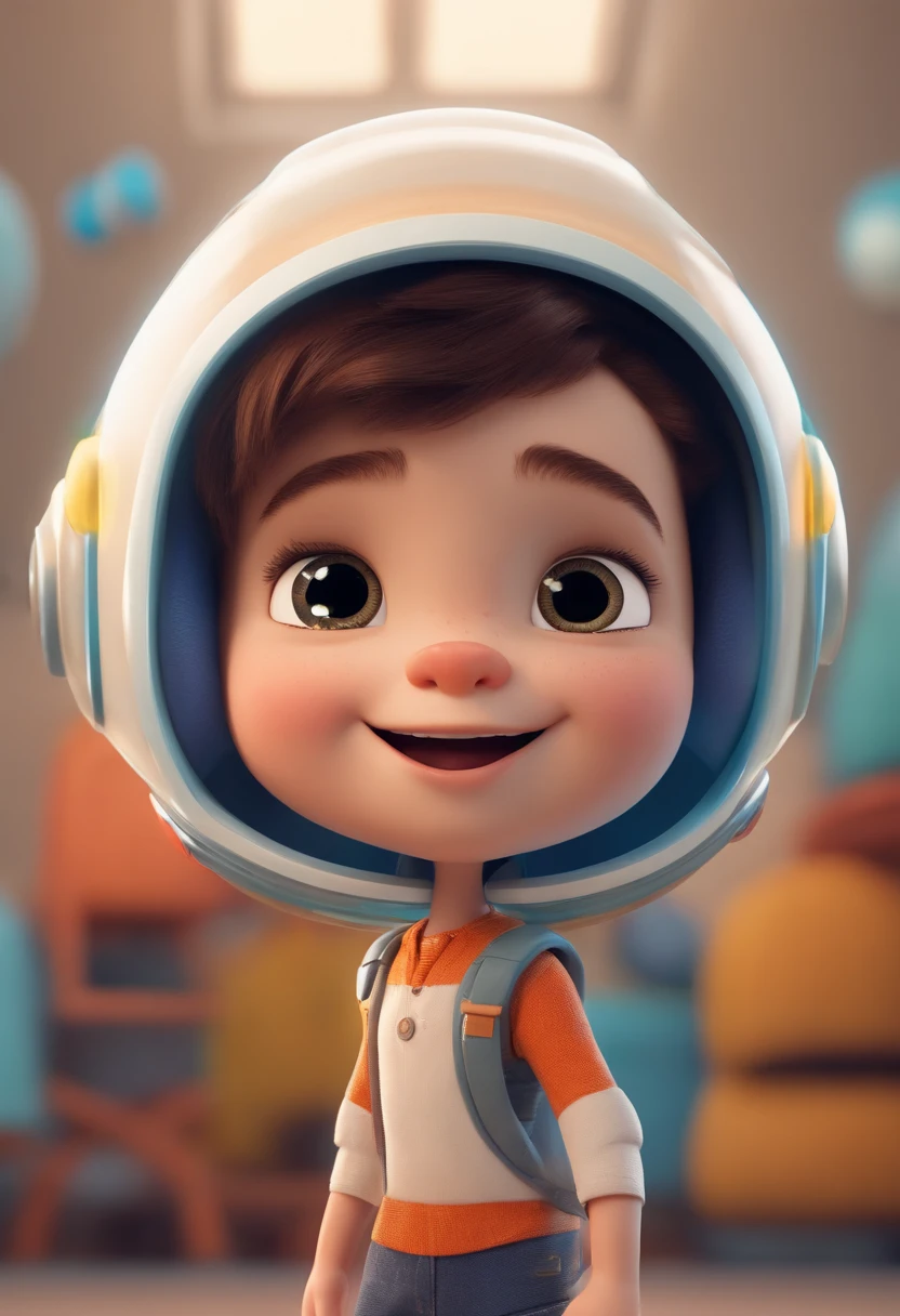 a happy cute standing short hair, vestindo uma fantasia espacial, , fundo branco, barnet, Tom, Estilo Pixar, ....3d, desenhos animados, rosto detalhado, asymmetrical 16k