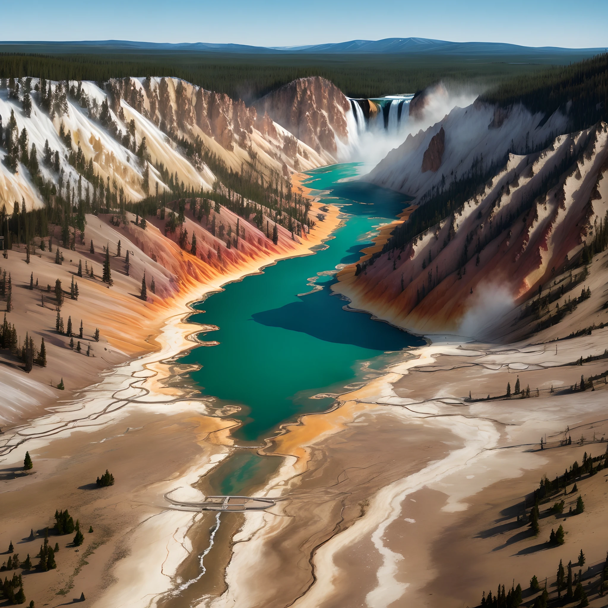 Create an image of Yellowstone national park in the style of Wes anderson