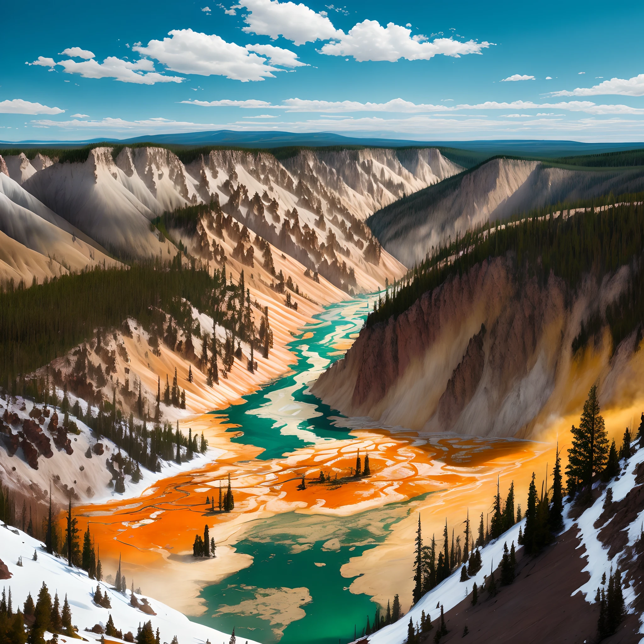 Create an image of Yellowstone national park in the style of Wes anderson