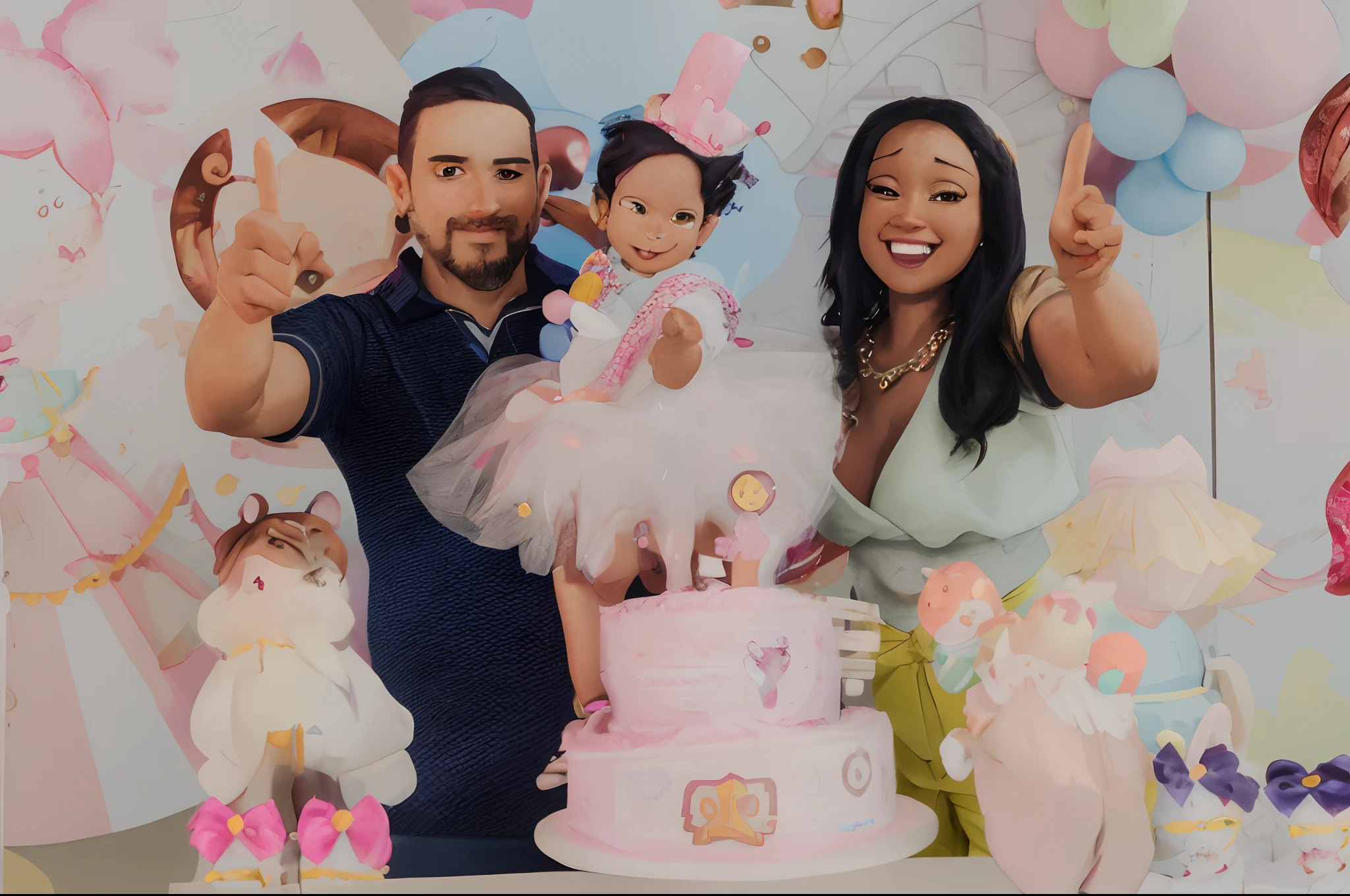 there is a man and a child standing in front of a cake, 2 anos, birthday party, Detalhes adicionais, Antecedentes complexos, 3156350975, Pop, parece realista, 1614572159, 3127318783, ba, 🎨🖌️, photohopped