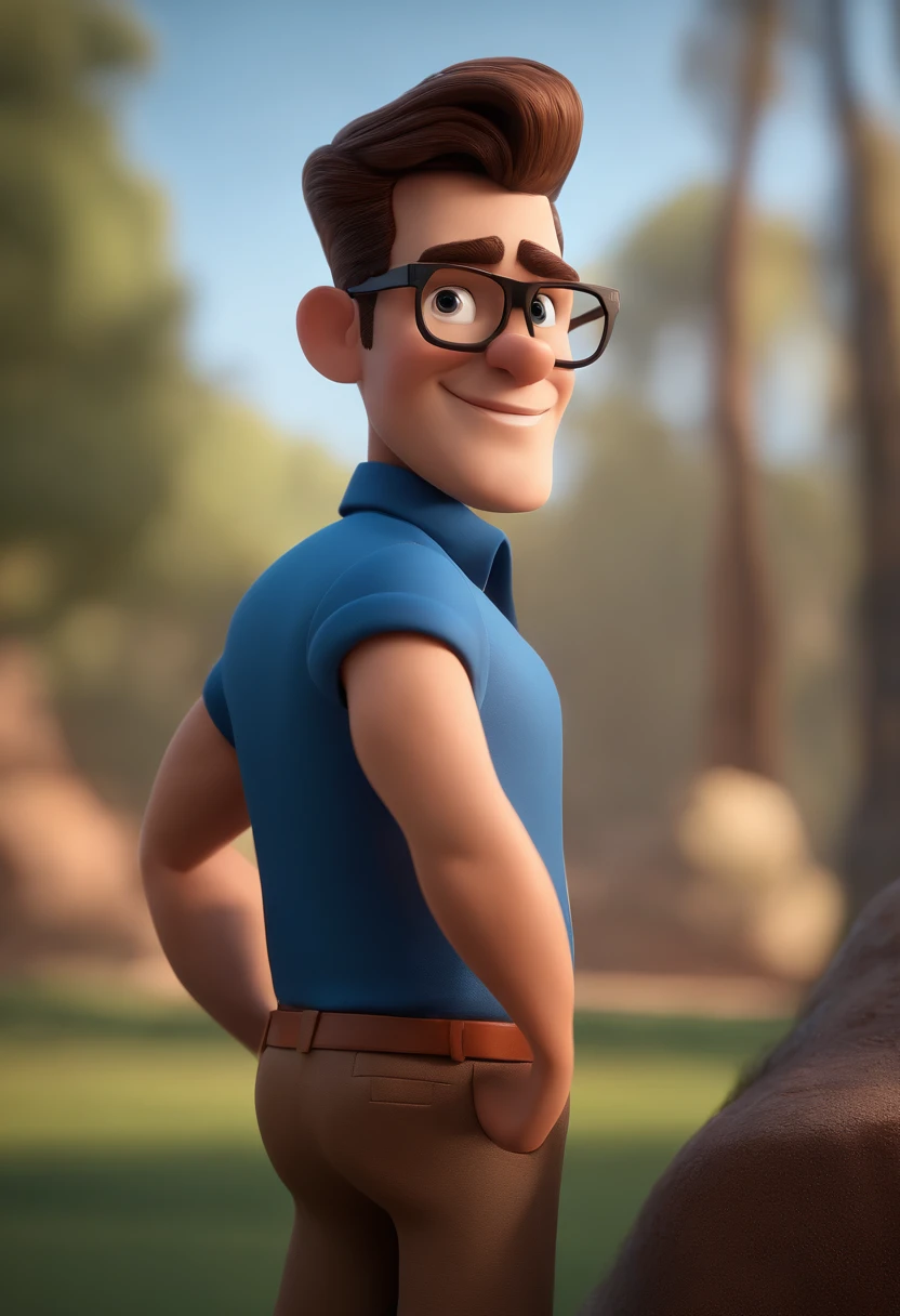 Cartoon character of a man with black glasses and a blue shirt, animation character, Caractere estilizado, animation style rendering, 3D estilizado, Arnold Maya render, 3 d render stylized, toon render keyshot, Personagem 3D, Personagem 3D, 3d rendering stylized, 3 d character render, personagem de desenho animado, Personagem de close up, Pose de personagem, (Estilo Pixar) (master part:1.2) (Bokeh) (best quality) (pele detalhada) (textura detalhada) (8k) (argila) (Cinematic lighting) (foco nítido