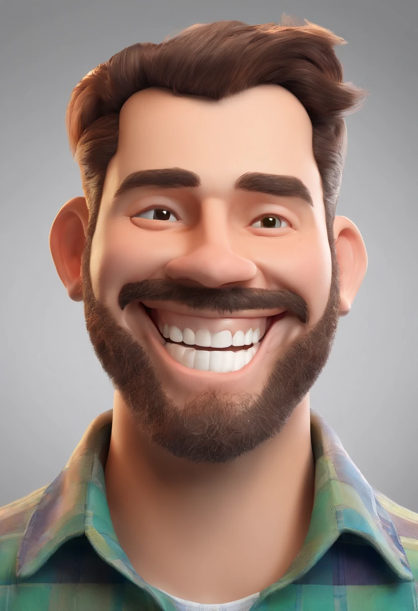 Smiling Man Illustration, sorriso insano, Homem de pele marrom com um sorriso gigante, happily smiling at the camera, sorriso atrevido, he's smiling, sorriso muito grande, Macho sorridente, foto de perfil headshot, rindo sorriso enorme, desenhando no estilo de Arte 3D, c4d, fundo de cor branco puro, estilo disney, estilo pixar render ilustracao Super Detalhe, 8k