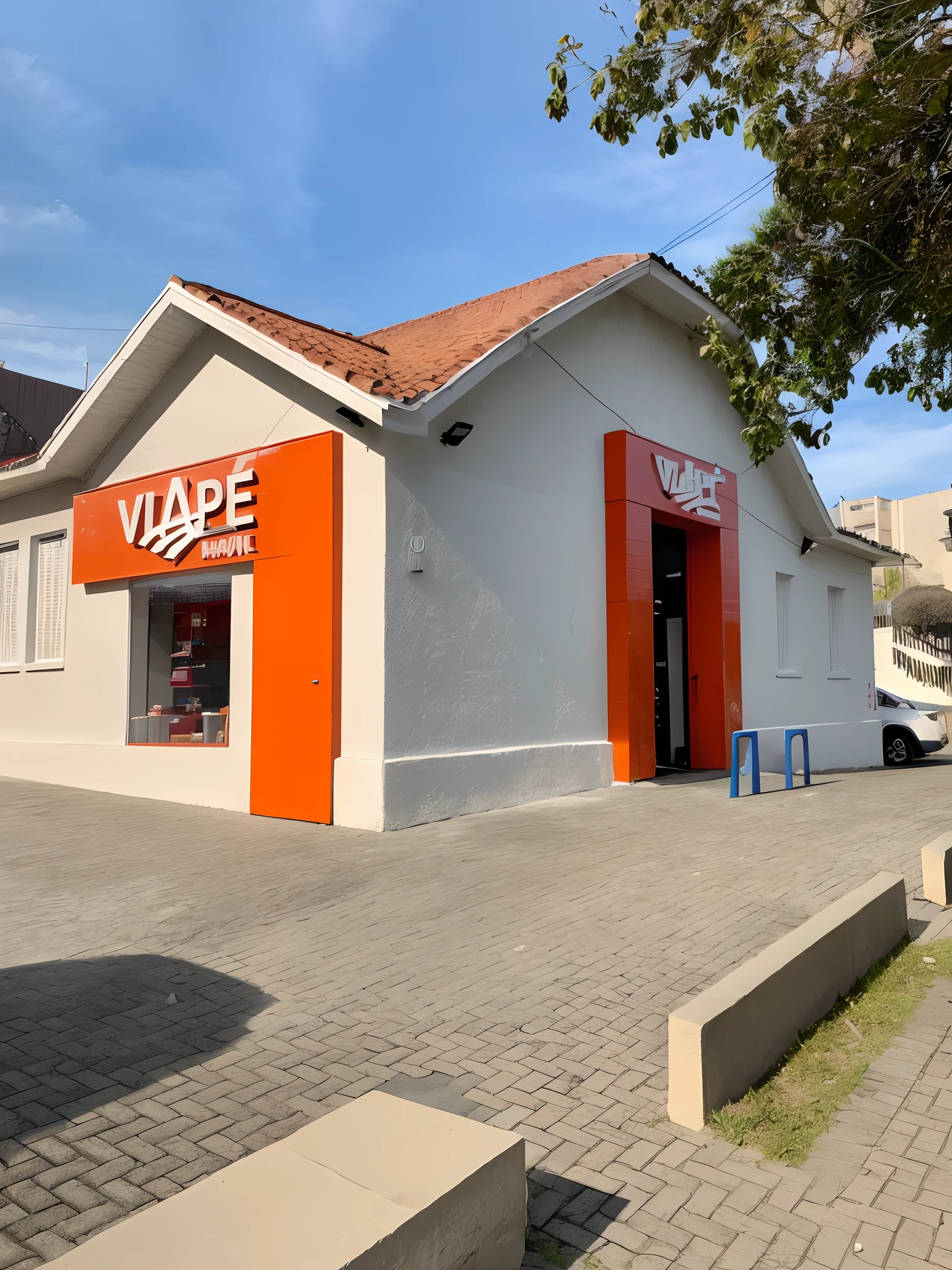 There is a small shop with a red door on the side of the street, Directed by: Jorge Velarde, foto para uma loja, by João Artur da Silva, Directed by: Samuel Silva, imagem central, Directed by: Joseph-Marie Vien, Directed by: Felipe Seade, loja, Malika Favre, onda de vapor, Vaporware, Directed by: Matteo Pérez, vale