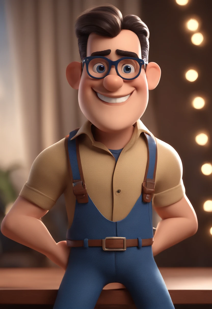 Cartoon character of a man with black glasses and a blue shirt, animation character, Caractere estilizado, animation style rendering, 3D estilizado, Arnold Maya render, 3 d render stylized, toon render keyshot, Personagem 3D, Personagem 3D, 3d rendering stylized, 3 d character render, personagem de desenho animado, Personagem de close up, Pose de personagem, (Estilo Pixar) (master part:1.2) (Bokeh) (best quality) (pele detalhada) (textura detalhada) (8k) (argila) (Cinematic lighting) (foco nítido