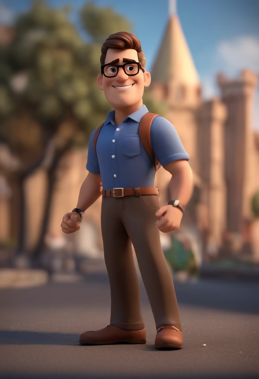 Cartoon character of a man wearing black glasses and a blue shirt, um personagem animado, Caractere estilizado, animation style rendering, 3D estilizado, Arnold Maya render, 3 d render stylized, toon render keyshot, Personagem 3D, Personagem 3D, 3d rendering stylized, 3 d character render, personagem de desenho animado, Personagem de close up, Pose de personagem, (Estilo Pixar) (master part:1.2) (Bokeh) (best quality) (pele detalhada) (textura detalhada) (8k) (argila) (Cinematic lighting) (foco nítido,Senta e vaza a parte superior do corpo