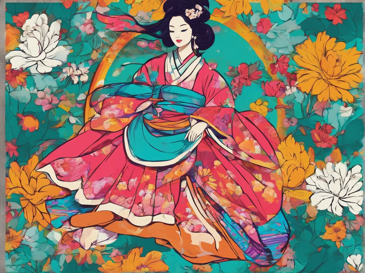 best quality, High_resolution, diferente_imagem, Antecedentes detalhados ,garota, Hanbok,flor,Jardim,lua, Noite,
