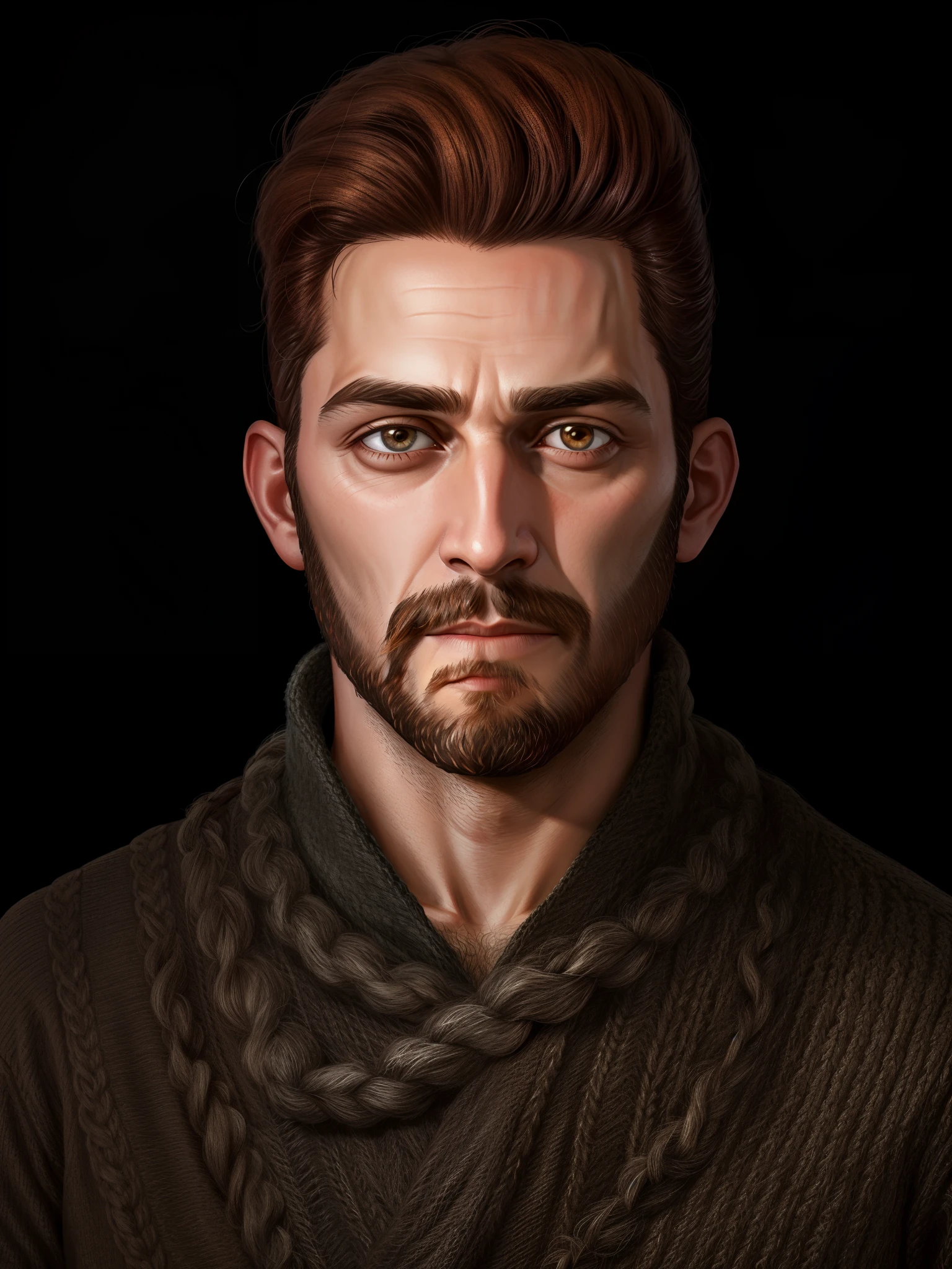 HD, (Best Detail), (Best Quality), Disco Elysium, Arad man posing with beard and sweater