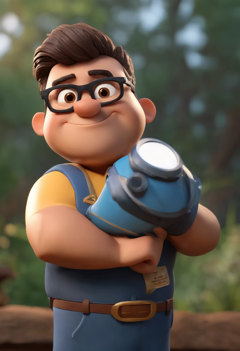 Cartoon character of a man with black glasses, cabelo cacheado marrom escuro e uma camisa azul, animation character, Caractere estilizado, animation style rendering, 3D estilizado, Arnold Maya render, 3 d render stylized, toon render keyshot, Personagem 3D, Personagem 3D, 3d rendering stylized, 3 d character render, personagem de desenho animado, Personagem de close up, Pose de personagem, (Estilo Pixar) (master part:1.2) (Bokeh) (best quality) (pele detalhada) (textura detalhada) (8k) (argila) (Cinematic lighting) (foco nítido