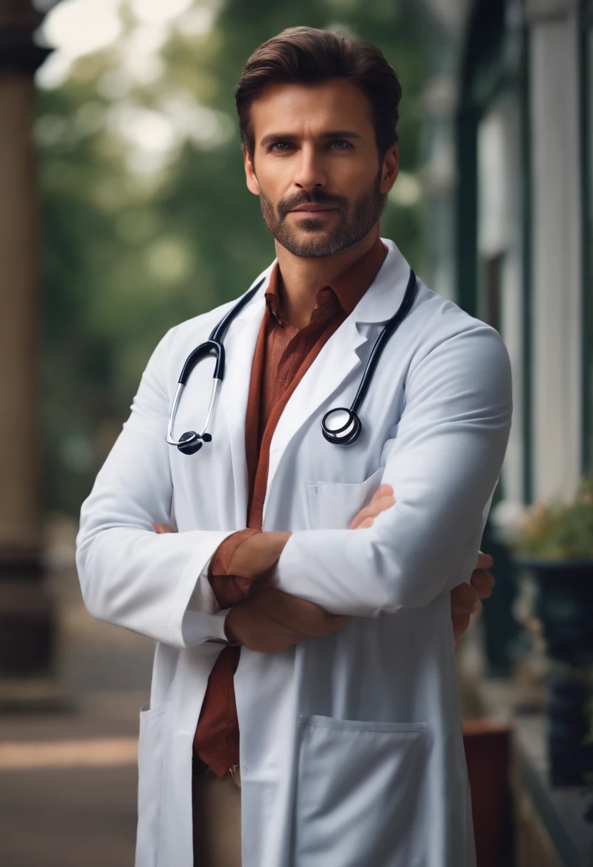 Handsome doctor in naturally super realistic latin coat, Realismo, 4k, Full HD, olhar penetrante