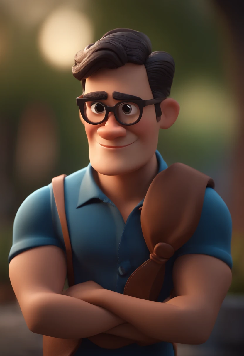 Cartoon character of a man with black glasses and a blue shirt, animation character, Caractere estilizado, animation style rendering, 3D estilizado, Arnold Maya render, 3 d render stylized, toon render keyshot, Personagem 3D, Personagem 3D, 3d rendering stylized, 3 d character render, personagem de desenho animado, Personagem de close up, Pose de personagem,  (Estilo Pixar) (master part:1.2) (Bokeh) (best quality) (pele detalhada) (textura detalhada) (8k) (argila) (Cinematic lighting) (foco nítido