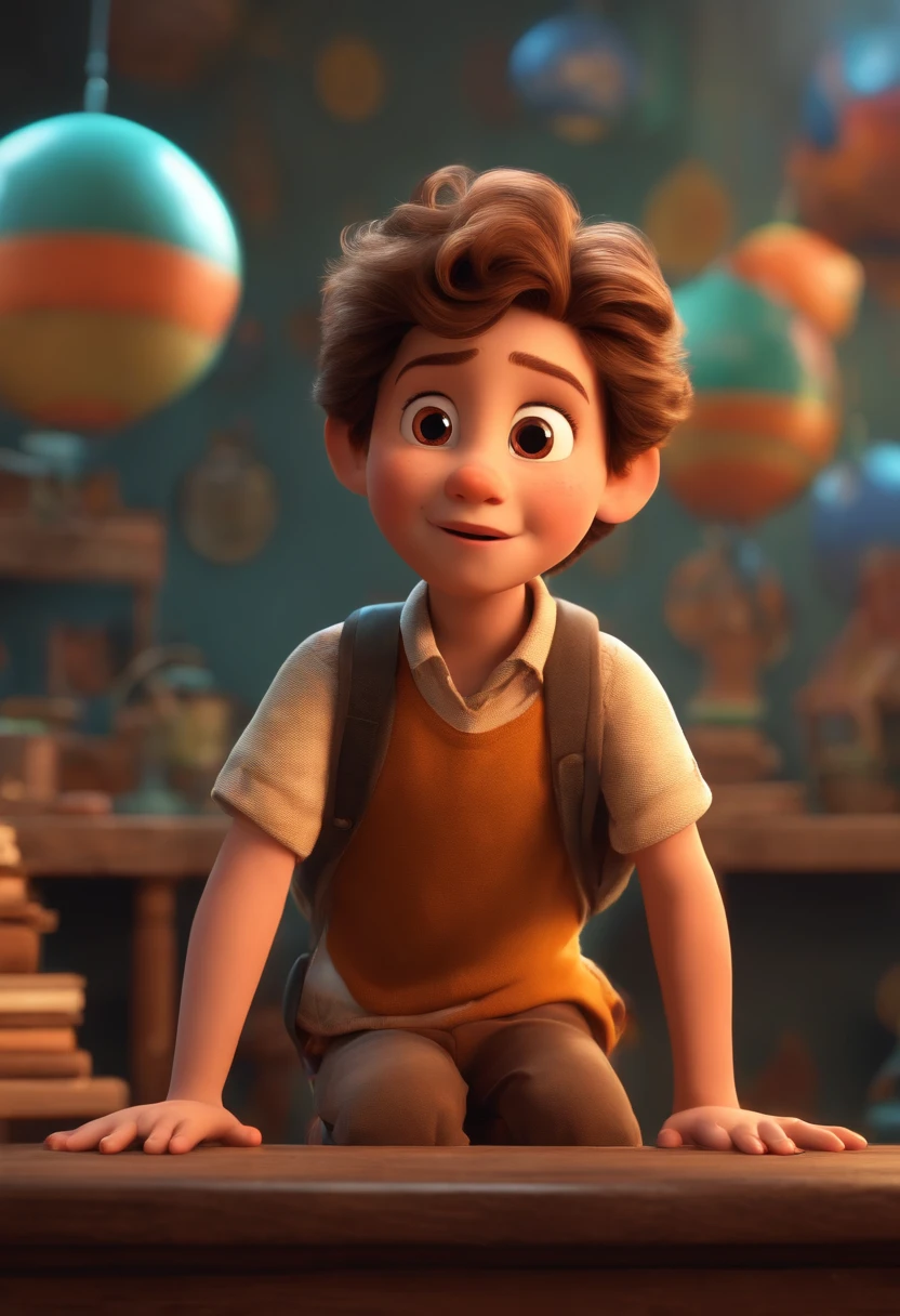 Image of a for a story in a YouTube video in Pixar format, It's the little allabester, He's the leader of the class, Es extrovertido, Playful and gets up for many things