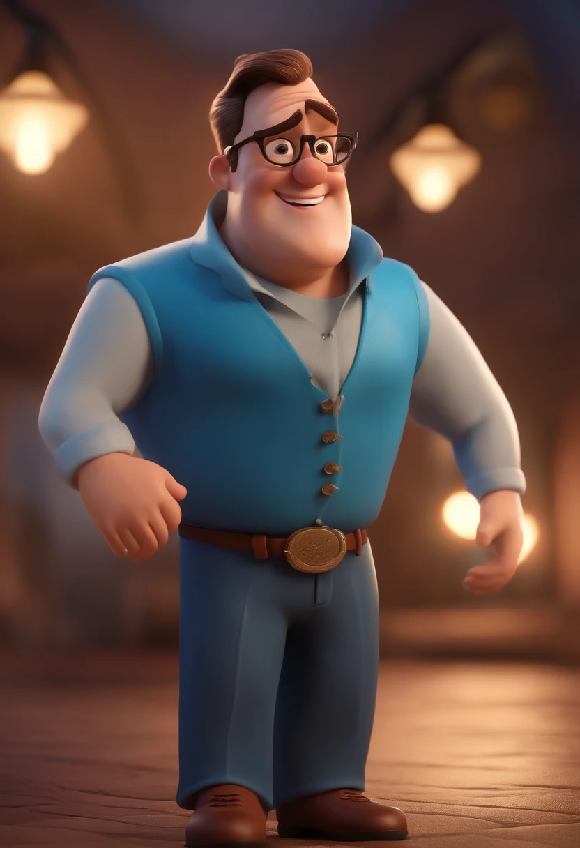 Cartoon character of a man without black glasses and a blue shirt, animation character, Caractere estilizado, animation style rendering, 3D estilizado, Arnold Maya render, 3 d render stylized, toon render keyshot, Personagem 3D, Personagem 3D, 3d rendering stylized, 3 d character render, personagem de desenho animado, Personagem de close up, Pose de personagem,  (Estilo Pixar) (master part:1.2) (Bokeh) (best quality) (pele detalhada) (textura detalhada) (8k) (argila) (Cinematic lighting) (foco nítido