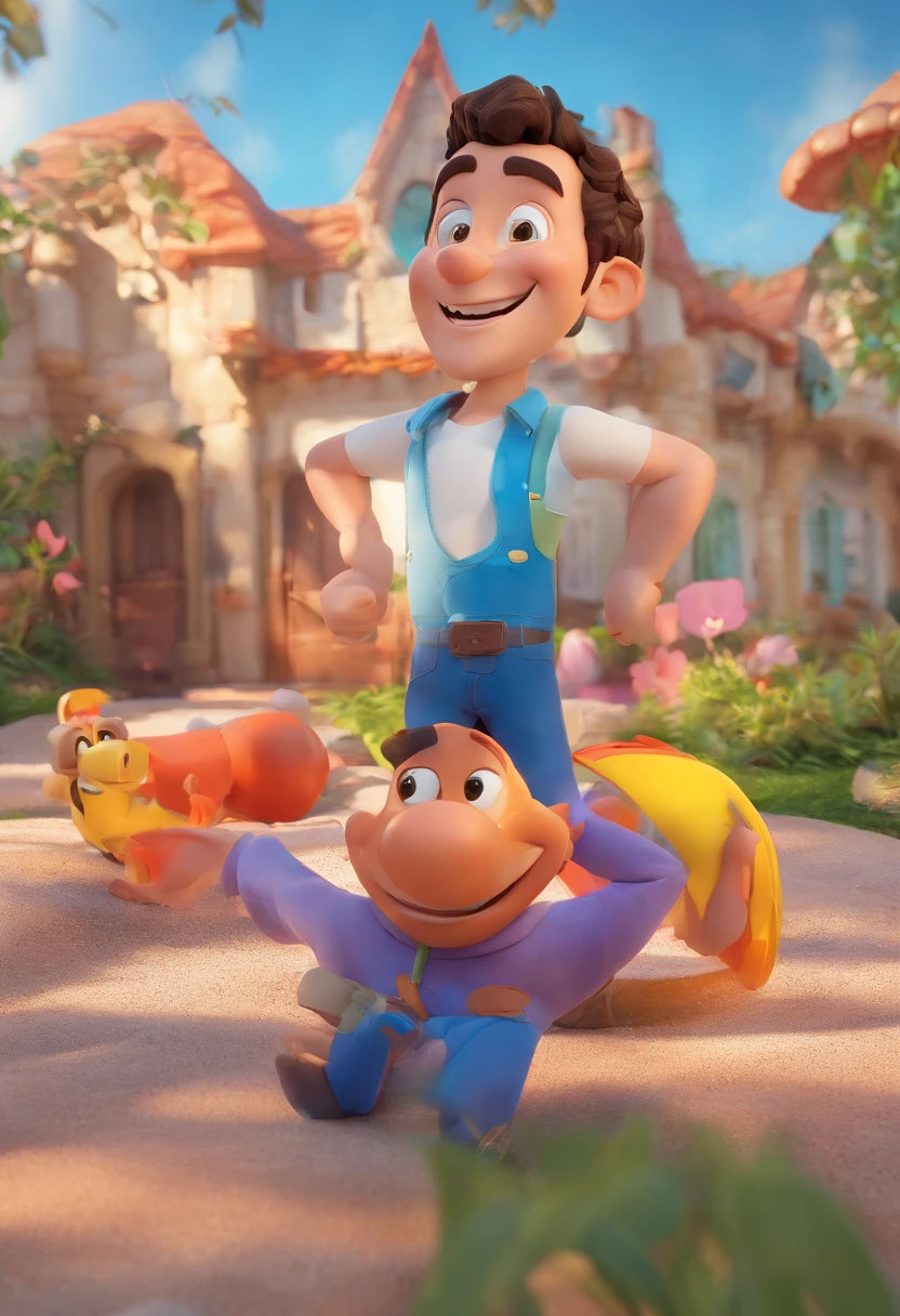 Smiling Man Illustration, sorriso insano, Homem de pele marrom com um sorriso gigante, happily smiling at the camera, sorriso atrevido, he's smiling, sorriso muito grande, Macho sorridente, foto de perfil headshot, rindo sorriso enorme, desenhando no estilo de Arte 3D, c4d, fundo de cor branco puro, estilo disney, estilo pixar render ilustracao Super Detalhe, 8k