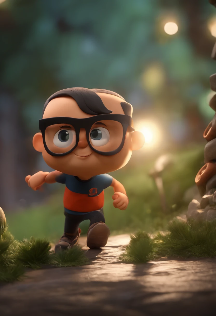 Cartoon character of a man wearing black glasses and a black shirt, um personagem animado, Caractere estilizado, animation style rendering, 3D estilizado, Arnold Maya render, 3 d render stylized, toon render keyshot, Personagem 3D, Personagem 3D, 3d rendering stylized, 3 d character render, personagem de desenho animado, Personagem de close up, Pose de personagem, (Estilo Pixar) (master part:1.2) (Bokeh) (best quality) (pele detalhada) (textura detalhada) (8k) (argila) (Cinematic lighting) (foco nítido,Senta e vaza a parte superior do corpo