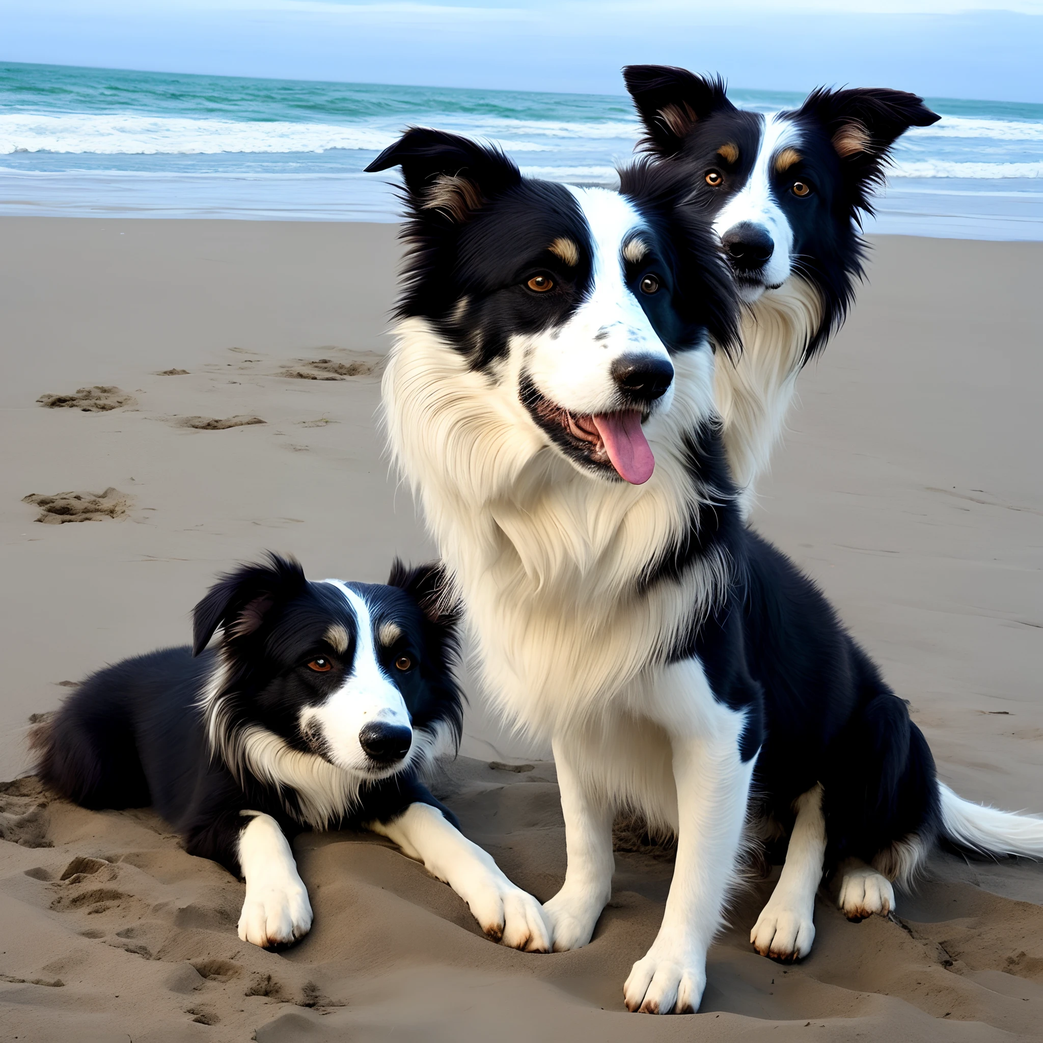 Quero uma imagem realista de um border collie na praia