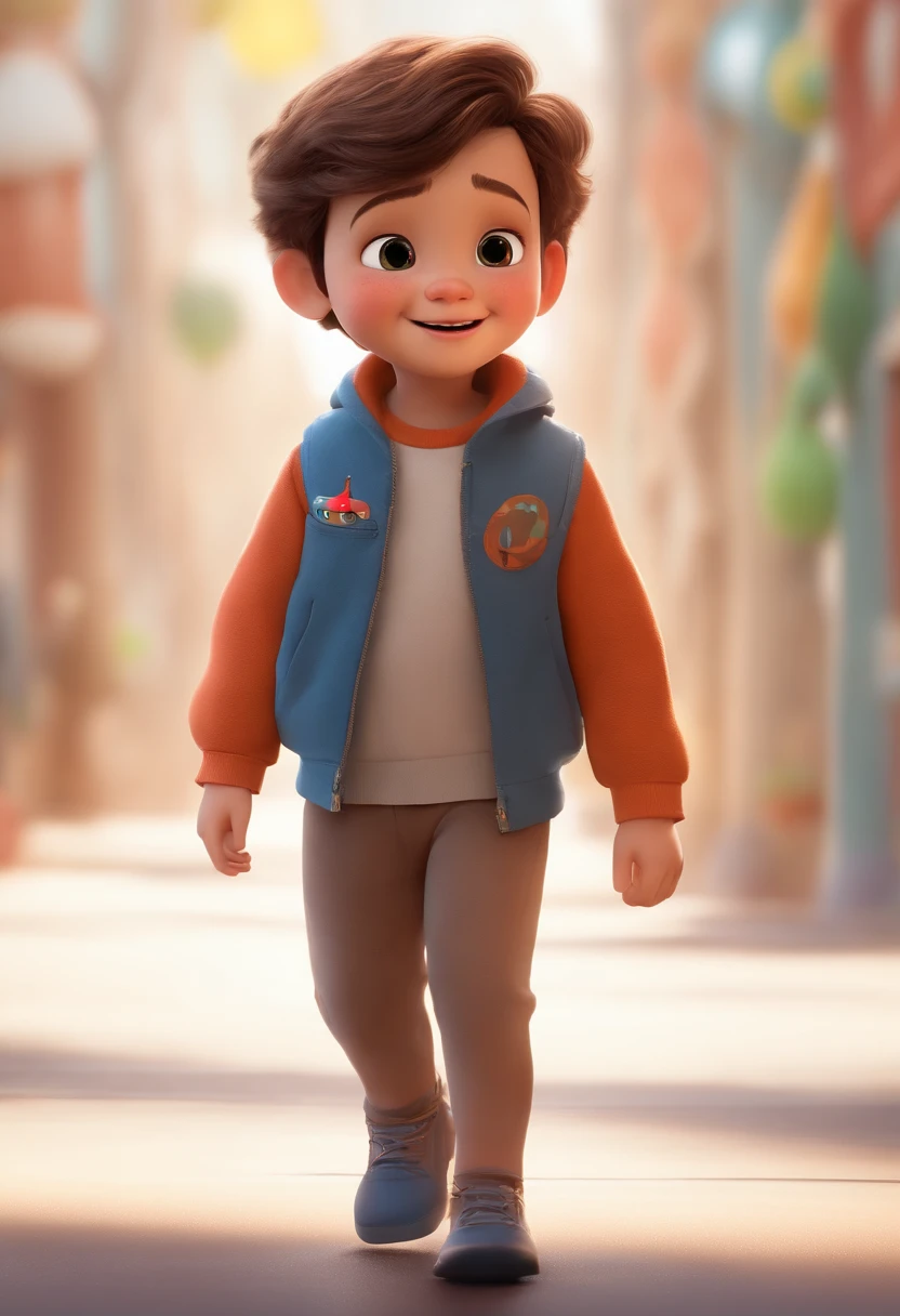 a happy cute kid standing short hair, vestindo uma fantasia espacial, , fundo branco, barnet, tom, Estilo Pixar, ..3d, desenhos animados, rosto detalhado, asymmetrical 16k