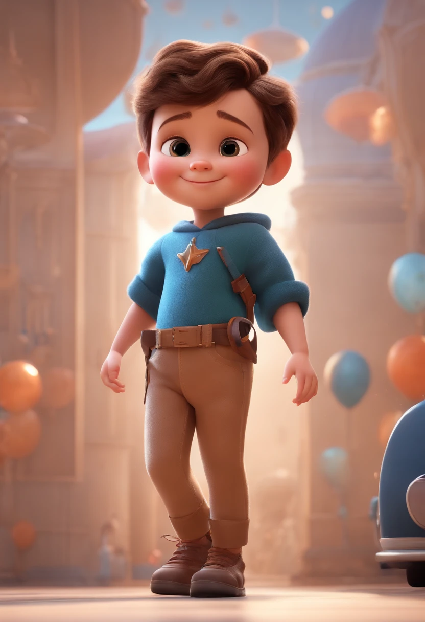 a happy cute standing short hair, vestindo uma fantasia espacial, , fundo branco, barnet, tom, Estilo Pixar, ..3d, desenhos animados, rosto detalhado, asymmetrical 16k