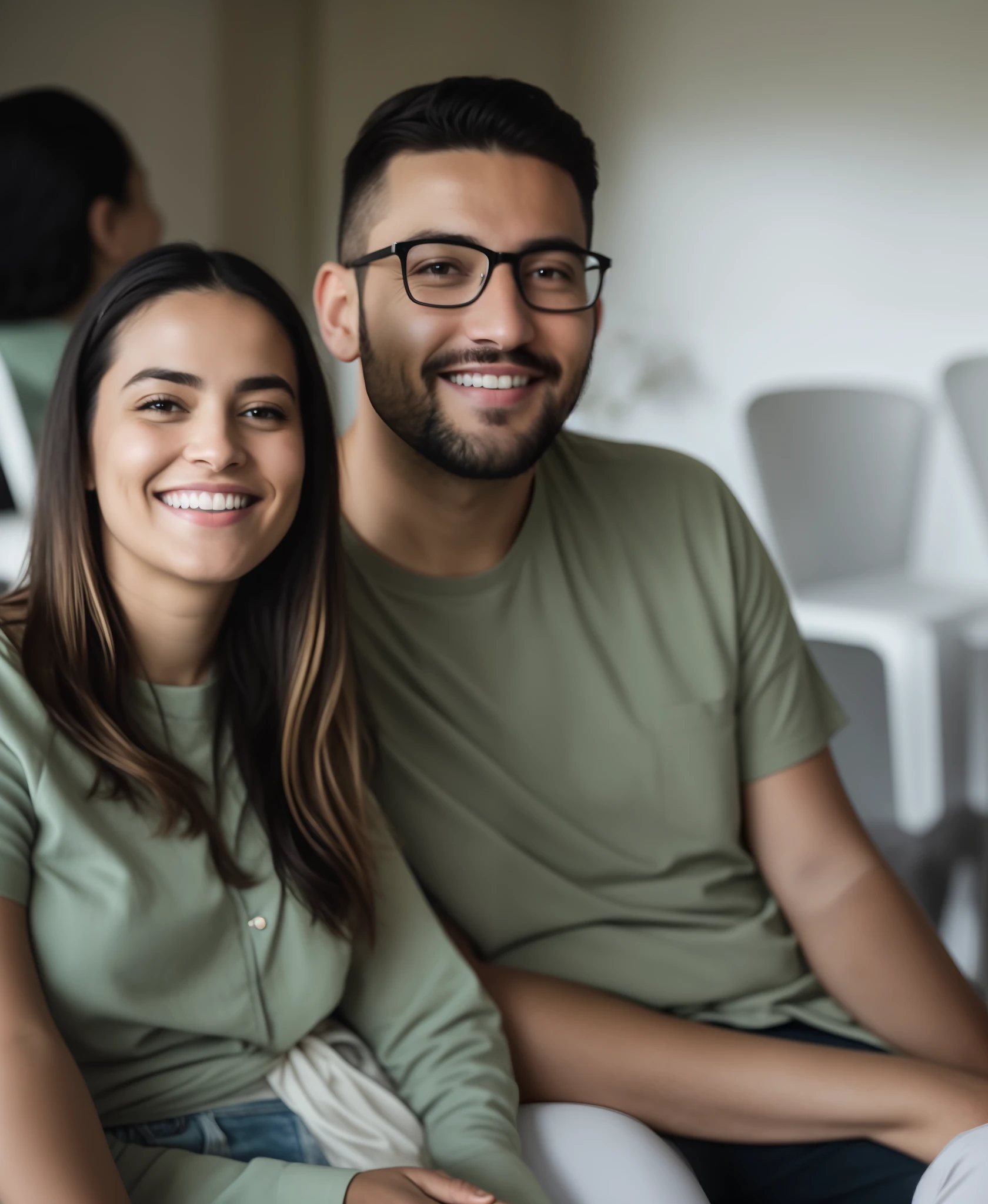 There are two people sitting together in a room with chairs, casal sorridente, Casal feliz, Directed by: Nandor Soldier, medium details, Malika Favre, Retrato de duas pessoas, crescimento de um casal, imagem de perfil, Directed by: Emma Andijewska, foto retrato, par, both smiling for the camera, Directed by: Daniel Lieske, Postagem 4k