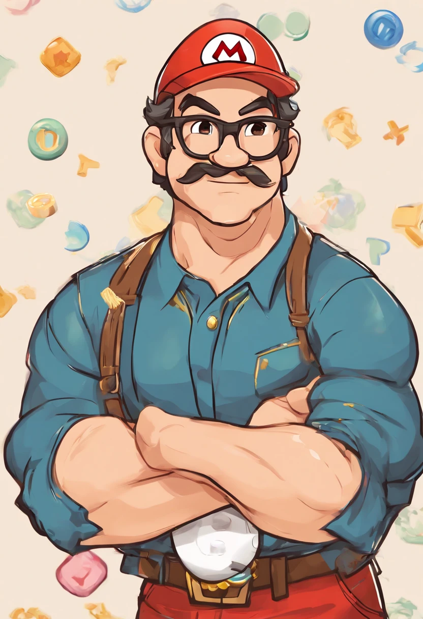 ((best quality)), ((master part)), ((desenhos animados realistas)), ((Personagem perfeito)) - Um retrato frontal meticulosamente detalhado e realista de um homem com cabelo raspado, glasses and a shirt with beautiful textures. O homem olha diretamente para o espectador, Establish a strong and confident presence. The image captures their distinctive facial features, accurately showing the brightness of your eyes and the design of your glasses. The black shirt is rendered with fine details, aumentando o profissionalismo do retrato. Enviado para documentos oficiais, this portrait is presented in impressive 8K UHD resolution, Ensure clarity and unique protection.