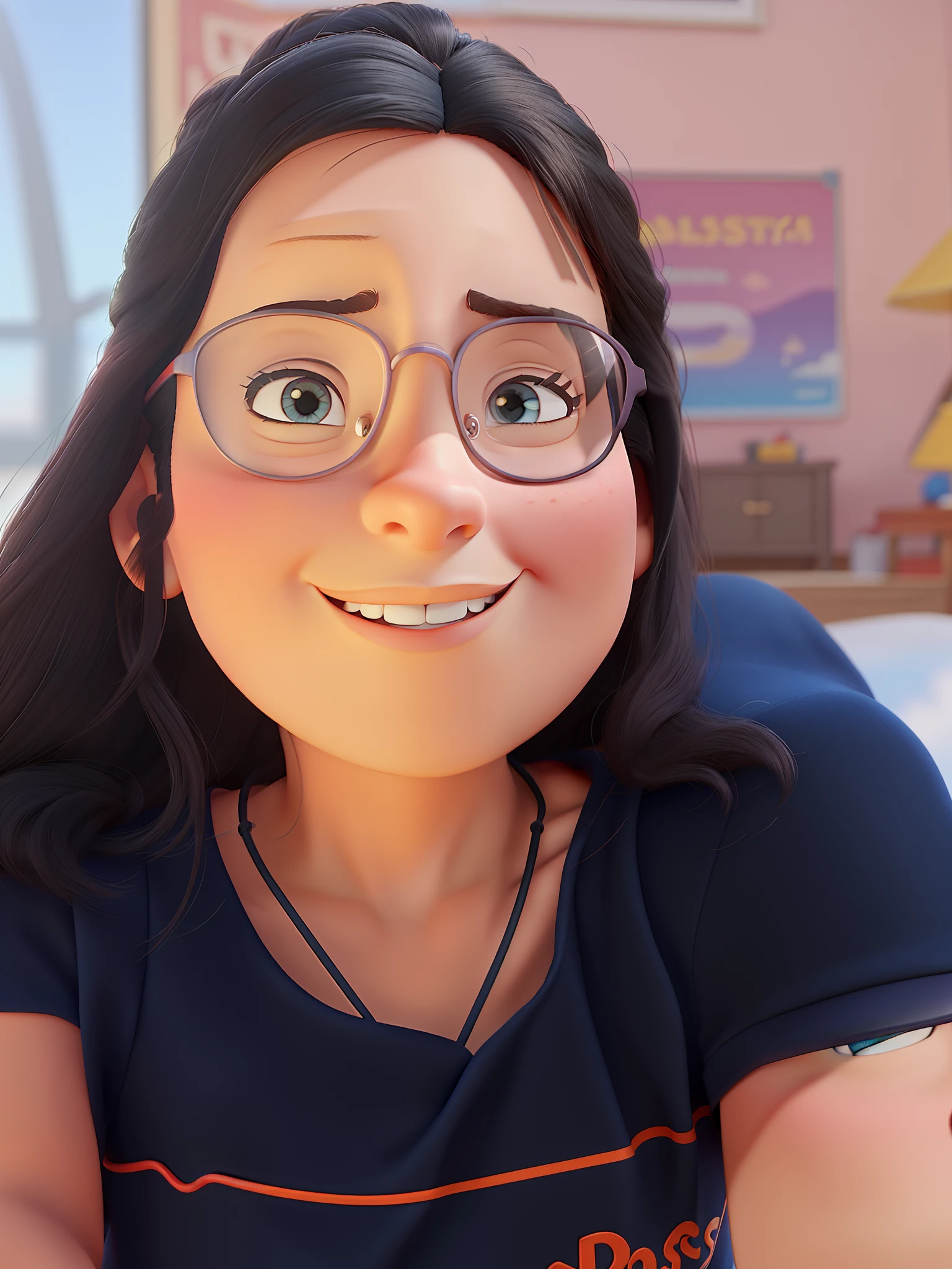 poster no estilo disney pixar, uma mulher branca de oculos de sol, estilo disney pixar, alta qualidade, melhor qualidade