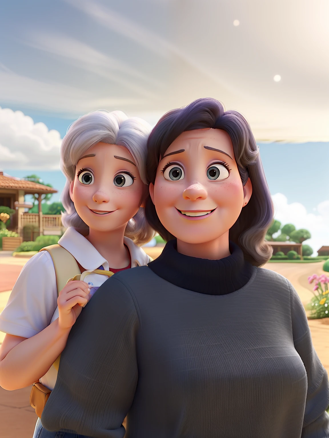 daughter and mother (25-year-old white girl and 50-year-old white woman) no estilo Disney Pixar, alta qualidade, melhor qualidade.