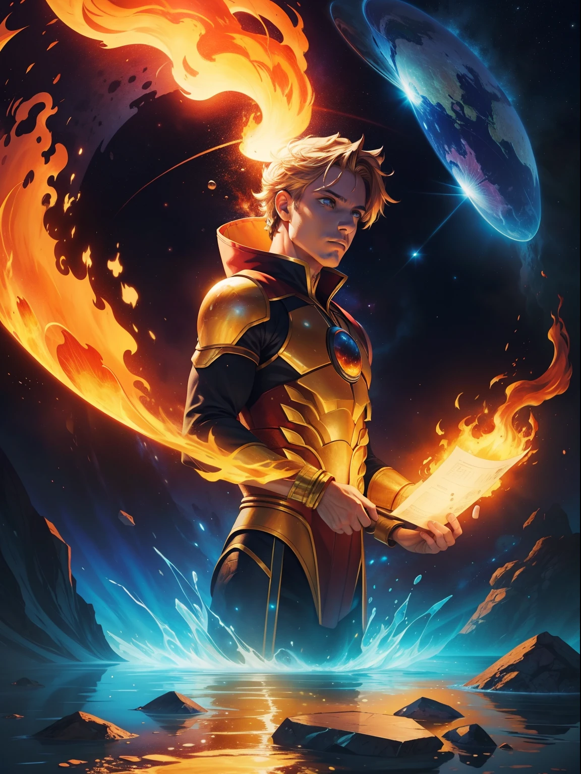 (((master part))), best quality, illustration, terra, water, fire, vento, space, papel_cortar,
