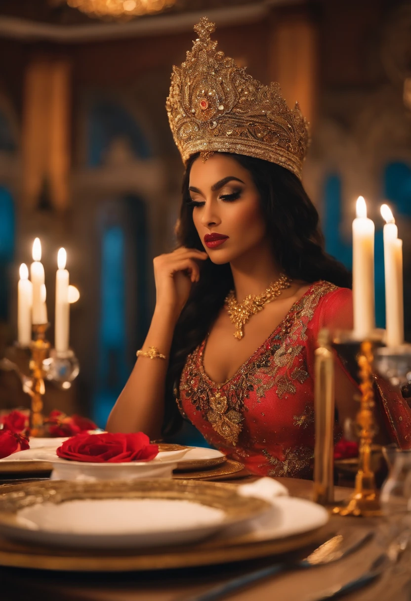 Uma mulher de roupa de serveja atras de uma mesa com um bolo de tema de serveja o bolo esta ensima da mesa e as velas acesas e muitos convidados ao redo da mesa a mulher de cabelo liso e preto