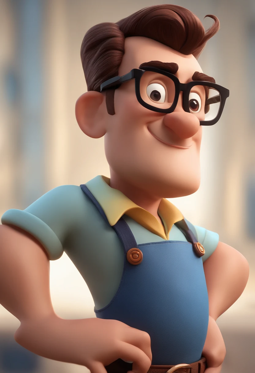 Cartoon character of a man with black glasses and a blue shirt, animation character, Caractere estilizado, animation style rendering, 3D estilizado, Arnold Maya render, 3 d render stylized, toon render keyshot, Personagem 3D, Personagem 3D, 3d rendering stylized, 3 d character render, personagem de desenho animado, Personagem de close up, Pose de personagem,  (Estilo Pixar) (master part:1.2) (Bokeh) (best quality) (pele detalhada) (textura detalhada) (8k) (argila) (Cinematic lighting) (foco nítido