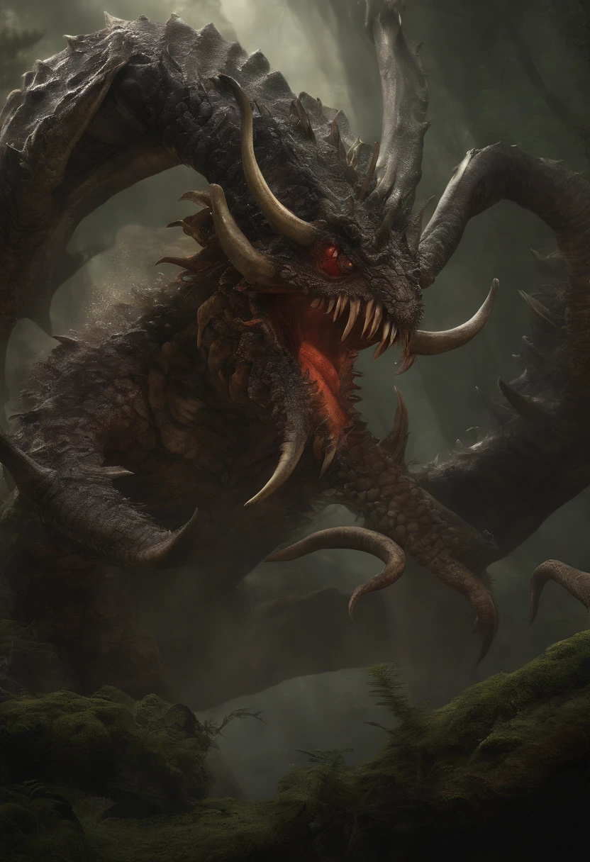 (Best quality,8K,A high resolution,Masterpiece:1.2),Ultra-detailed,(Realistic,Photorealistic,photo-realistic:1.37),ultra high res, Ancient beasts from hell,Chinese mythology,Inside cave,mythological creatures, dark purple skin ,faucet, giant humanoid monster, mutant, eldritch horror, scary monster, humanoid, giant crab claws,Crab shell,many mouths with teeth, a lot of scary eyes,Long tail,Large tentacles from body, many tentacles from body, tentacles from mouth, slimy skin, slime body, large bat wings,Wings cocked,Sharp claws,beast of prey,buck teeth, Intricate fantasy ink painting, Detailed fantasy ink illustration, fantasy highly detailed, beautiful detailed fantasy, magic fantasy highly detailed, highly detailed fantasy art, epic rivendell fantasy, japanese fantasy, detailed fantasy digital art, Chinese fantasy, detailed fantasy art, colorful, no mistakes, well detailed, ((no art error))