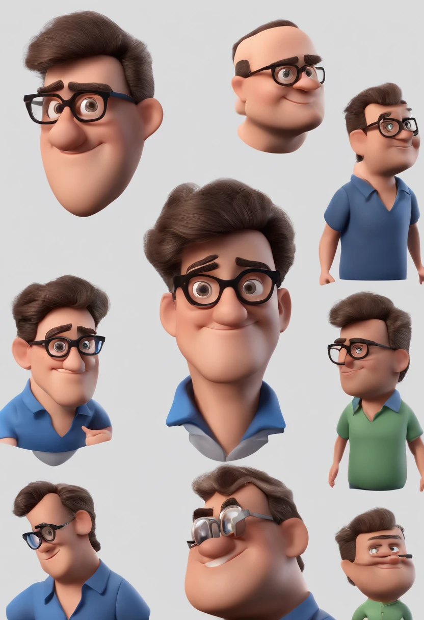 Cartoon character of a man with black glasses and a blue shirt, animation character, Caractere estilizado, animation style rendering, 3D estilizado, Arnold Maya render, 3 d render stylized, toon render keyshot, Personagem 3D, Personagem 3D, 3d rendering stylized, 3 d character render, personagem de desenho animado, Personagem de close up, Pose de personagem,  (Estilo Pixar) (master part:1.2) (Bokeh) (best quality) (pele detalhada) (textura detalhada) (8k) (argila) (Cinematic lighting) (foco nítido